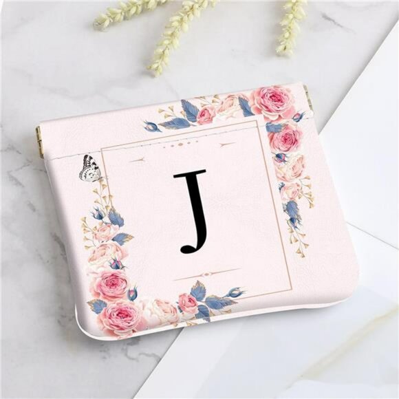 Small leather coin purse pouch mini change wallet cosmetic bag with initial J - Picture 4 of 8